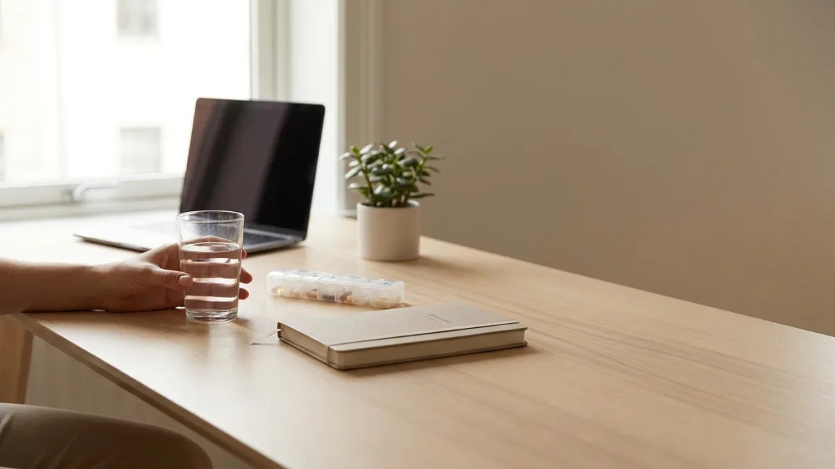 A daily calendar and a medical pen highlighting the first month of Semaglutide treatment.