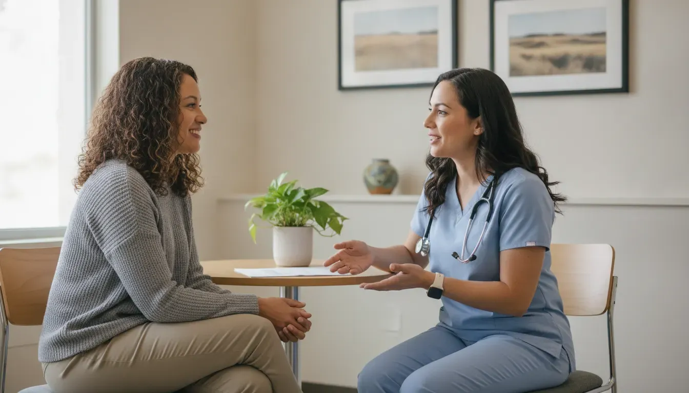 Provider and patient discussing direct primary care options in an Omaha clinic