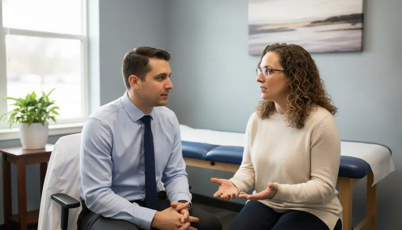 Primary care provider listening to a patient during an Omaha clinic visit