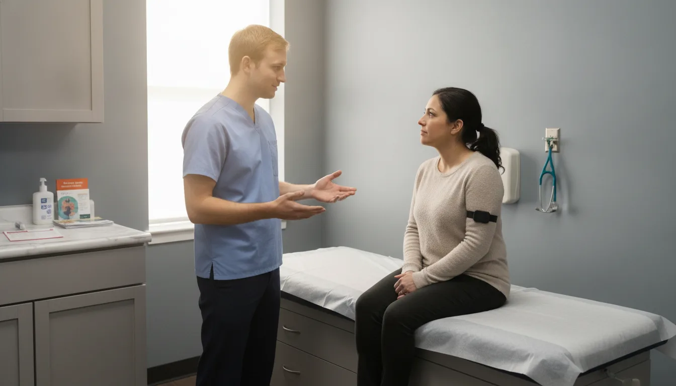 Clinician discussing diabetes care and weight management with an adult patient