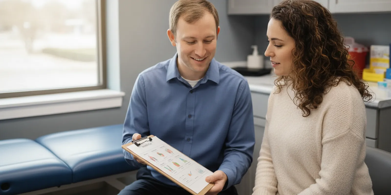 Primary care provider and adult patient reviewing a diabetes care plan together