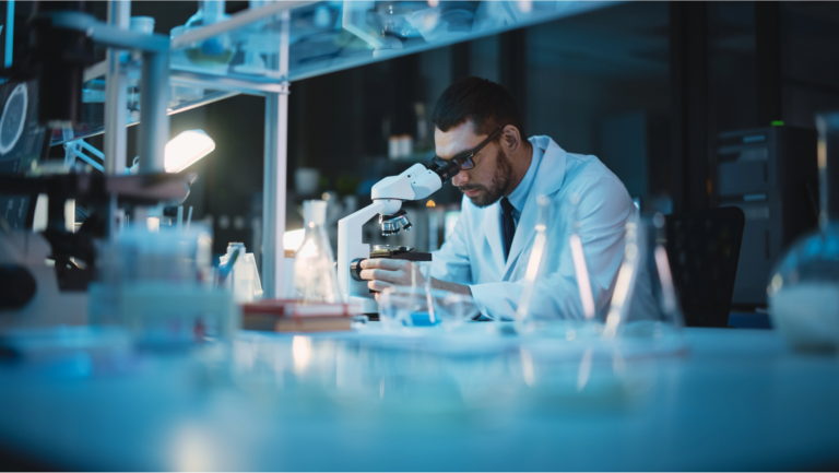 Illustration of a medical researcher studying the effects of semaglutide injections in a laboratory